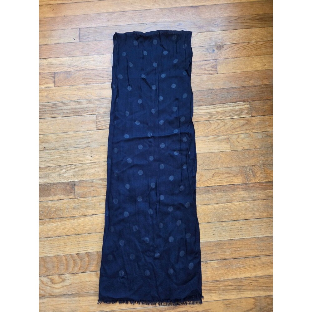 Talbots crinkle scarf navy blue with polka dots viscose wool blend - Picture 1 of 7